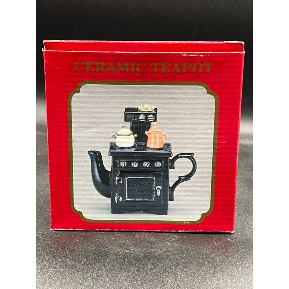 World Bazaar Ceramic Old Stove Teapot in Box Width 5.25 Inches
